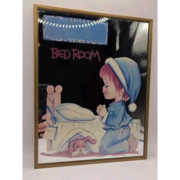 Vintage 70s 80s Mid Century Bedroom Kids Childs Wall Picture Mirror Atomic Mod - Picture 1 of 6